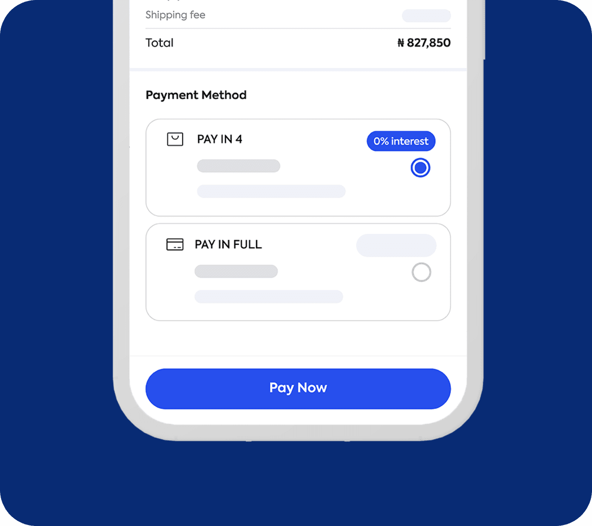 No extra charges payment interface